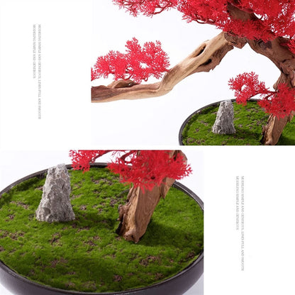 Simulated Tree, Red Artificial Bonsai Pine Tree Welcome Pine Bonsai Ornament Ceramic Potted Plant Modern Luxury Office Living Room Corridor Decoration,Artificial Bonsai Tree