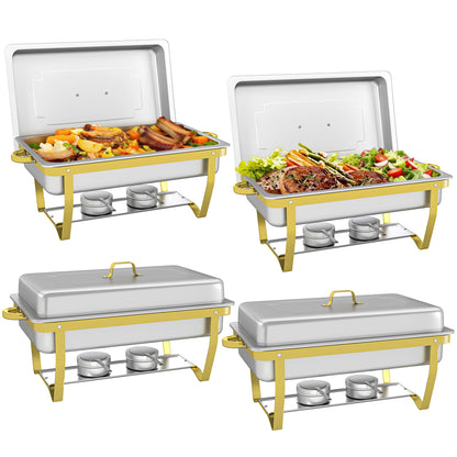 Chafing Dish Buffet Set - HARDURA 4 Packs 9.5QT Stainless Steel Food Warmer, Leak-Proof & Foldable Design, 4+ Hours Insulation, for Buffet Servers and Warmers, Ideal for Catering, Party（Gold）