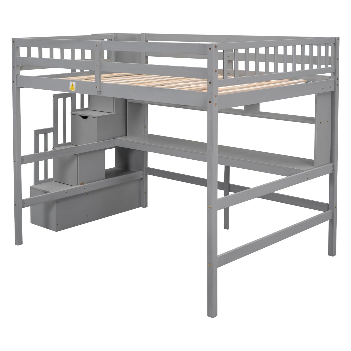 Bellemave Full Size Loft Bed with Desk and Storage Shelves,Wood Loft Bed Frame with Storage Staircase,High Loft Bed Full for Kids,Teens, Adults,Grey