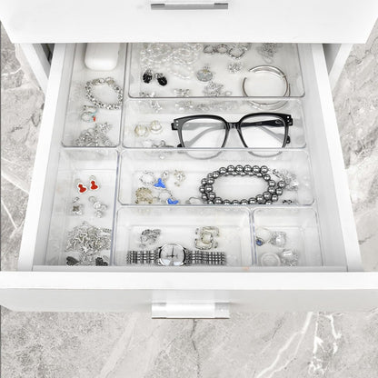 Manalete Drawer Organizers Set of 12, 4 Sizes Clear Plastic Drawer Organizers and Storage Bins for Kitchen, Bathroom, Office, Dresser Desk Drawer Organizer Tray for Jewelry, Makeup, Junk, Gadgets