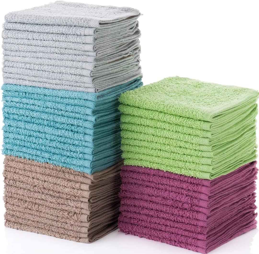 12"x12" (50 Pack) Commercial Simpli-Magic Cotton Wash Cloths Highly Absorbent Soft Towels for Bathroom Terry Washcloth