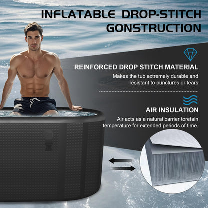 HotMax Drop Stitch Ice Bath Tub for Recovery 195 Gal, Compatible with Water Chillers, Cold Plunge Tub with Insulated Lid, Multi-layer Portable Tub for Cold Water Therapy(59IN*27.5IN*27.5IN)
