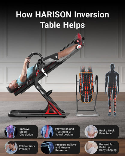 HARISON Inversion Table for Back Pain Relief - Decompression Back Stretcher, 350LBS Capacity Strength Training Inversion Equipment, Decompression Table with Safe Belt & Comfortable Ankle Holders