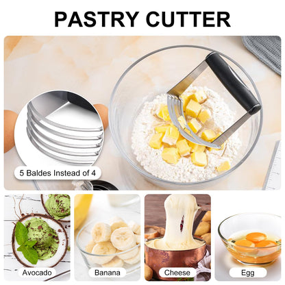 Pastry Cutter, Biscuit Cutter, Dough Scraper, Silicone Baking Mats, Stainless Steel Pastry Blender Set, Dough Cutter Biscuit Cutter Baking Pastry Mat Dough Blender Tools & Pastry Utensils (5 Pcs/Set)