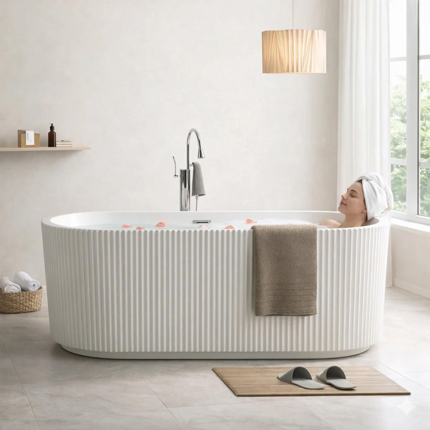 67" Acrylic Freestanding Soaking Bathtub, Deep Ergonomic Design with Lumbar Support, Integrated Overflow Drain, Non-Slip Base,cUPC Certified Modern Bathroom Tub, Easy Installation for Bathroom