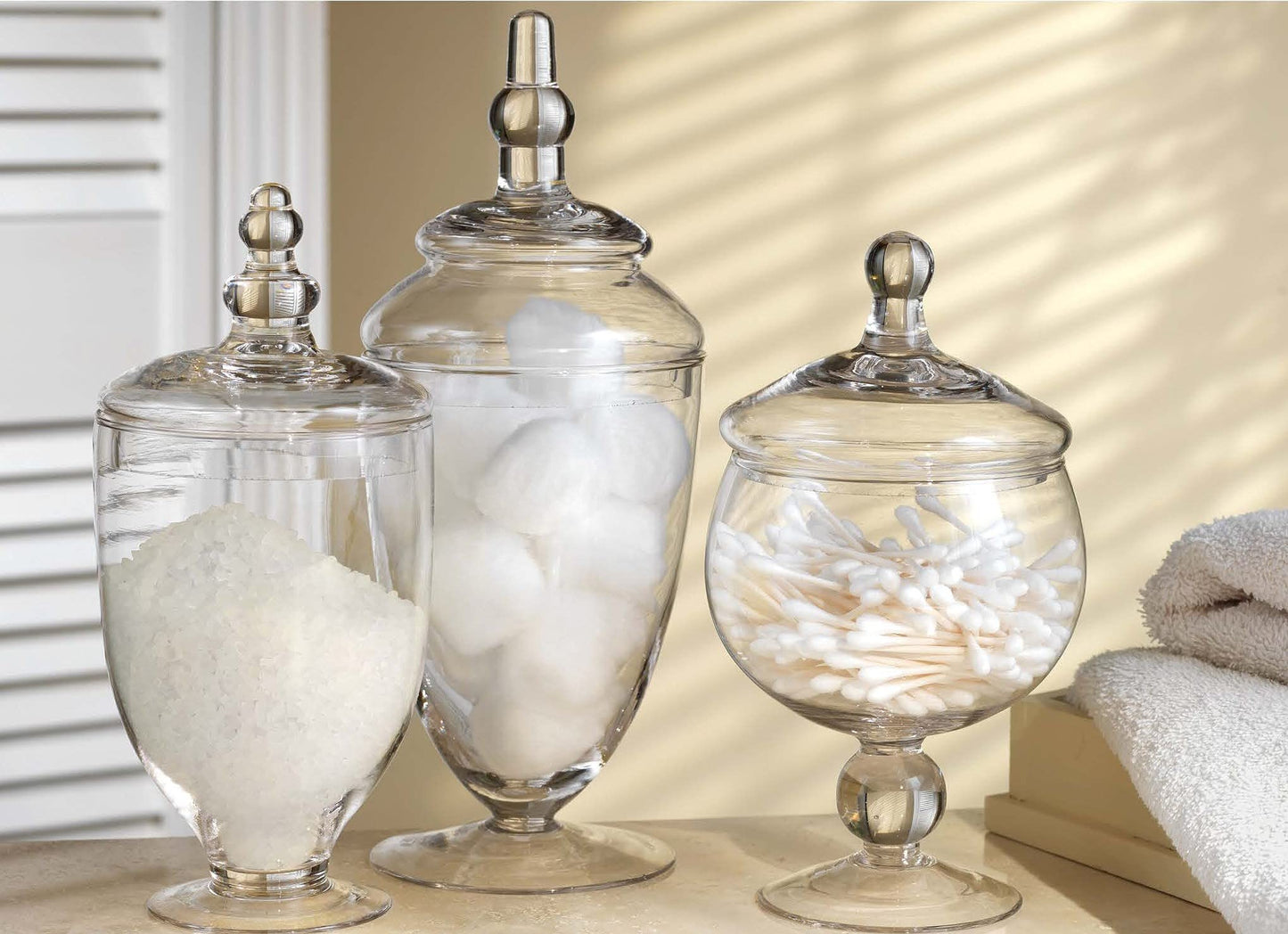 Small Apothecary Jars with Lids Set of 3, Home Essentials & Beyond, for Candy Buffet, Glass decor, Laundry Room, Potpourri, DIY Crafts and Bathroom Jars