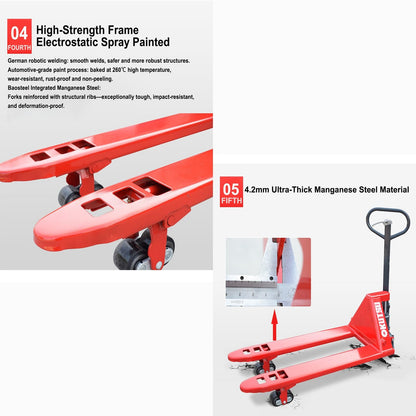 Manual Pallet Jack 3-Ton Capacity, Industrial Pallet Truck 48×27in Fork Size Standard Heavy Duty Hand Trucks(122x68.5x65cm)