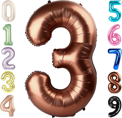 Numbers Balloon - 40 Inch Large Coffee Brown Balloon for 3rd Birthday Party Decorations