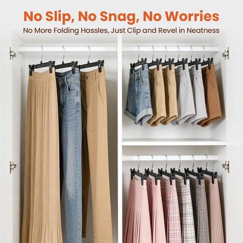 HOUSE DAY Pants & Skirt Hangers - 10 Pack Non-Slip Clips for Space-Saving Closet Organization - 12 Inch, Black
