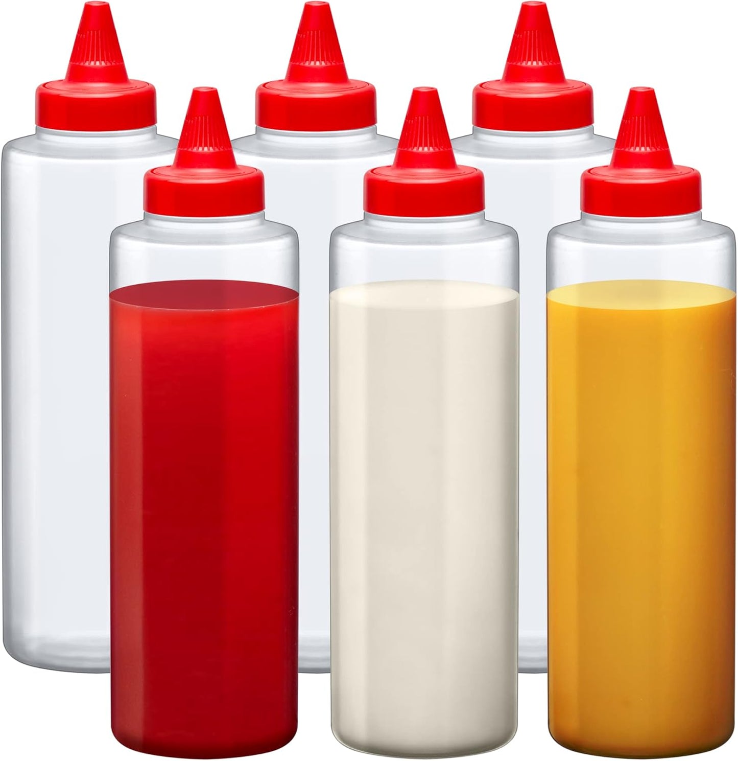 16-Ounce (Set 6), Amazing Abby Plastic Squeeze Bottles of Reusable Condiment Bottles, BFA-Free, Dishwasher-Safe