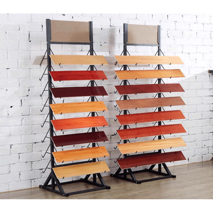DFEDHF Sample Floor Tile Display Rack Floor Standing Wooden Plate Stone Display Shelf Multifunctional Vertical Porcelain Sample Display Stand for Retail Stores Exhibition Halls, Black