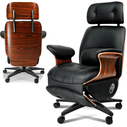 Genuine Leather Office Chair with Electric Reclining, Footrest, Lifting and Massage Function, 350lbs Capacity Ergonomic Executive Chair with Alu Base and 360° Wheels for Home Living Room