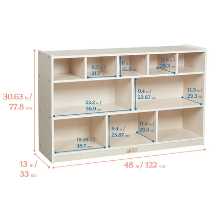 ECR4Kids 5+5 Cubby and Storage Mobile Tray Cabinet, Classroom Furniture, White Wash