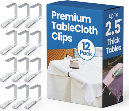 12Pcs 2.5 Picnic Tablecloth Clips for Outdoor Tables - Stainless Steel Large Table Cloth Clip, Fits for Thick Tables