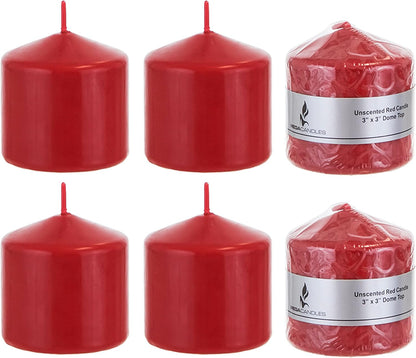 Mega Candles 6 pcs Unscented Red Dome Top Pillar Candles, 3 Inch x 3 Inch, Premium Wax for Home Décor