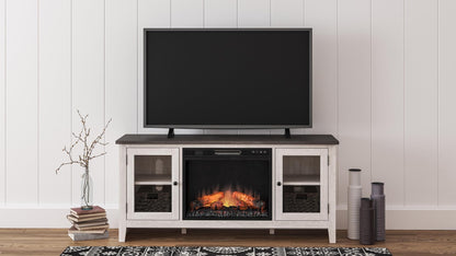 Signature Design by Ashley Dorrinson Farmhouse TV Stand with Fireplace Option, Fits TVs up to 58", Whitewash