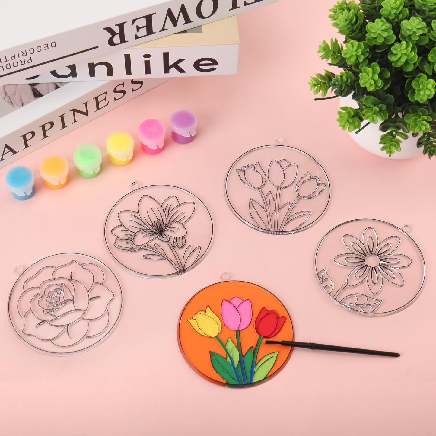 Nlicrst 32 Sets Flower DIY Sun Catcher Crafts Decorations, Sun Catcher Kits for Adults Window Art, Suncatcher Paint DIY Craft Kits for Kids Classroom Decorations