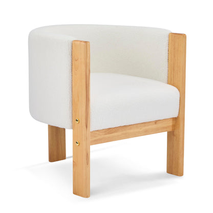 Christopher Knight Home Annie Modern Boucle Upholstered Dining Chairs Set of 2, Wooden Dining Room Armchair, Curved Backrest Kitchen Chairs, Living Room Accent Chair for Extra Seat, Natural + White