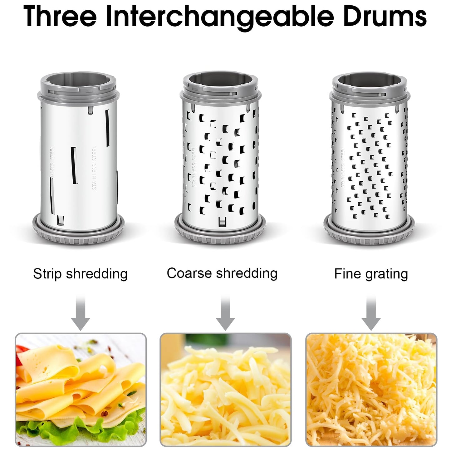JUDOUDOU Cheese Grater Hand Crank - Classic Rotary Cheese Grater, Parmesan Cheese Shredder Handheld with 3 Stainless Steel Drums, Can be used for Hard Cheese, Chocolate and Nuts - Dishwasher Safe