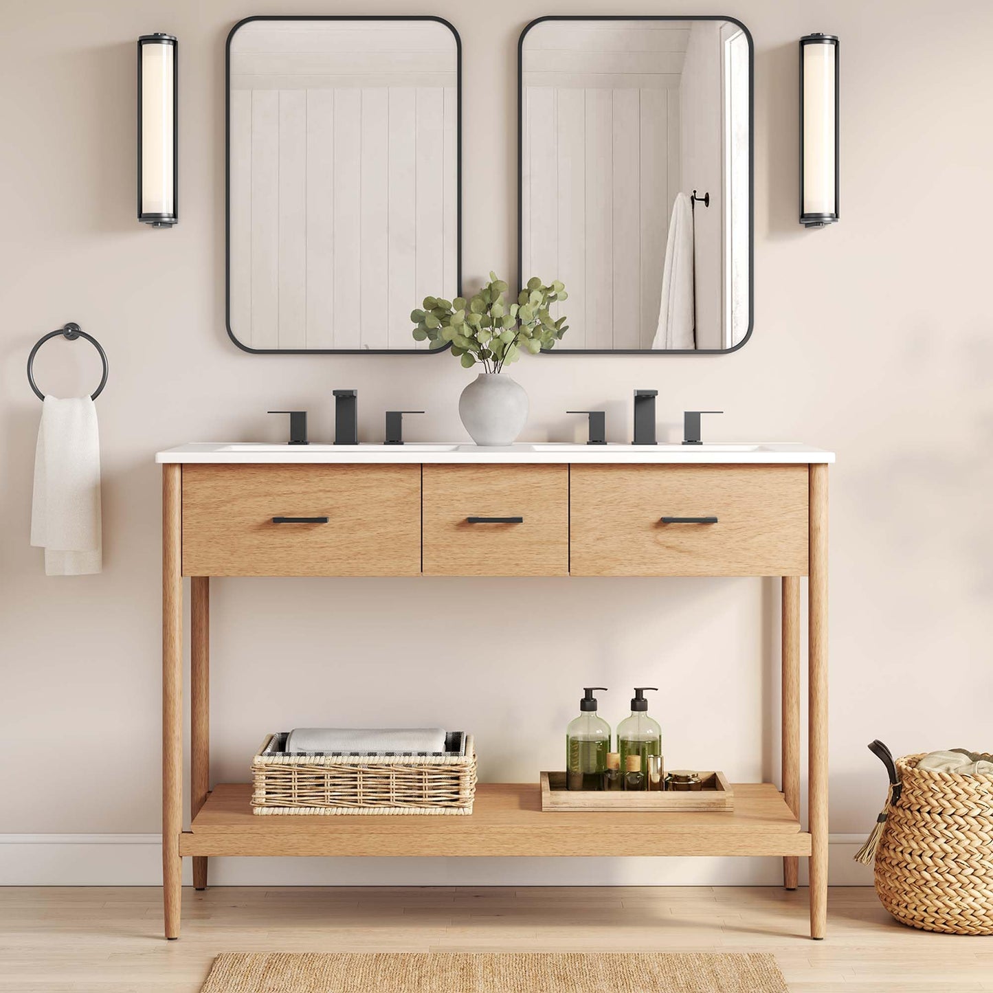 Modway EEI-6356-NAT Zaire 48” Double Sink Compatible Bathroom Vanity Cabinet (Sink Basin Not Included), Natural