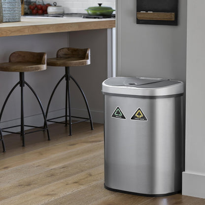 Ninestars DZT-70-11R Automatic Touchless Motion Sensor Semi-Round Trash Can/Recycler, 18.5 Gal. 70 L., Stainless Steel