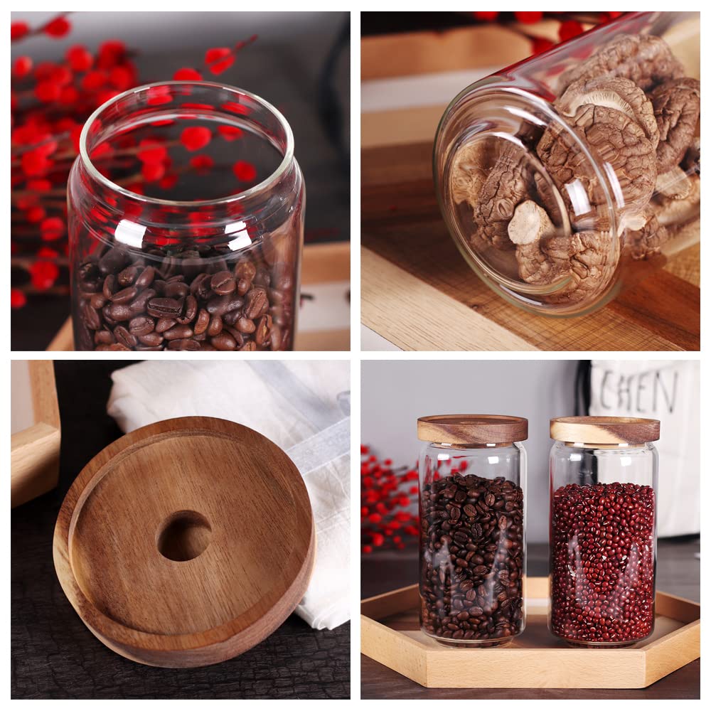 SAIOOL Kitchen Canisters Set of 6-8.5oz Glass Spice Jars With Acacia Airtight Lid and Labels Round Spice Bottles for kitchen Seasoning Baby Food Kids Snacks Meal Prep Containers Candle