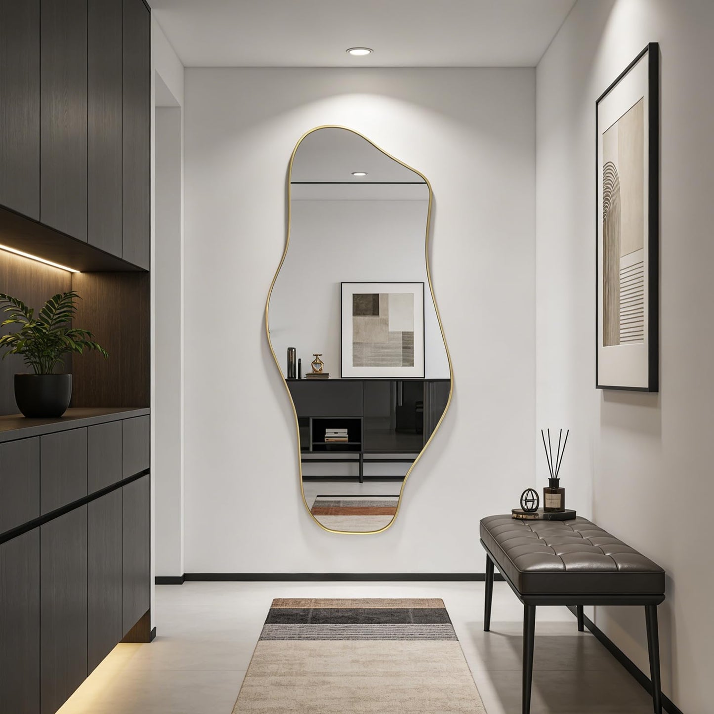DAOYIJIAJU Irregular Mirror Full Length, 67"x31" Large Asymmetrical Tempered Glass Mirror, Gold Organic Frameless Wall Mirrors for Living Room Bedroom Hallway Entryway, Horizontal or Vertical Hanging