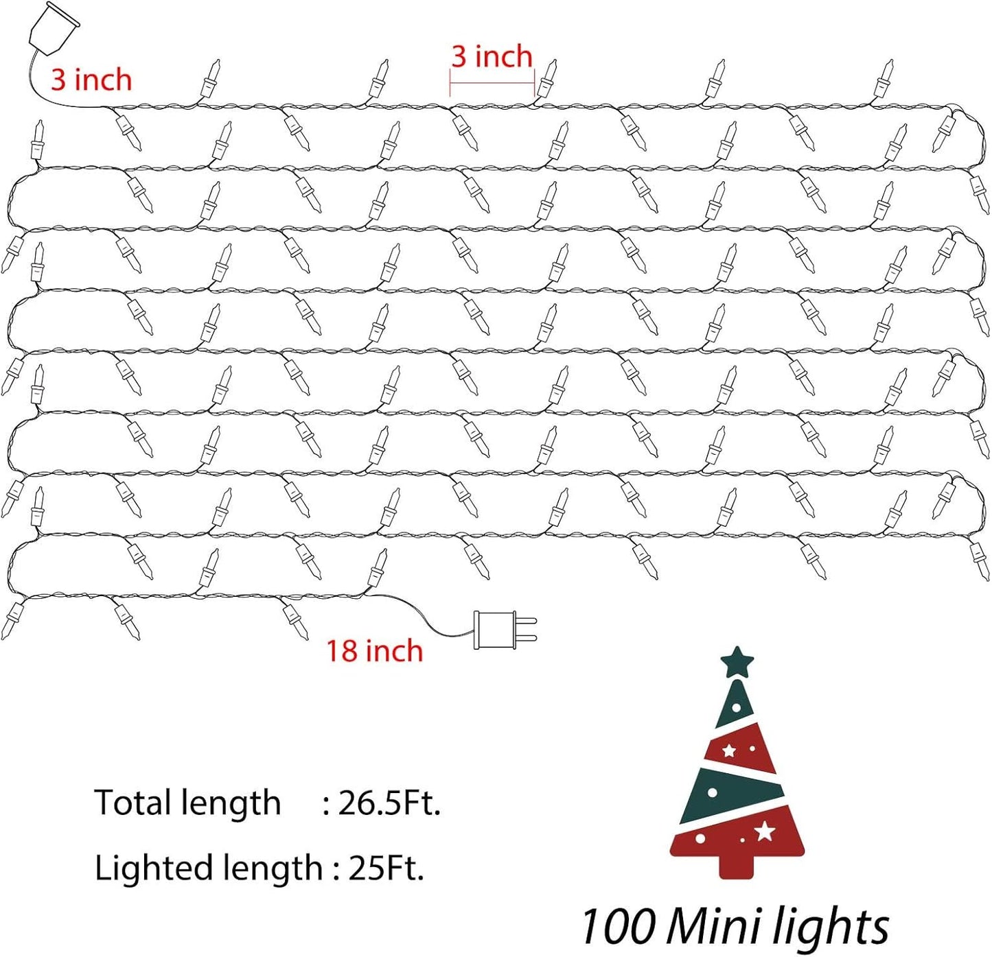 Minetom 2 Pack Clear Christmas Lights - 26.5 Feet, 100 Counts Mini String Lights, Waterproof for Indoor Outdoor