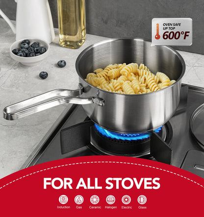 MICHELANGELO Stainless Steel Pots Set - 1QT & 2QT & 3QT Stainless Steel Sauce Pan with Lid, Induction Saucepan Set, Small Pots for Cooking - 6 Pcs
