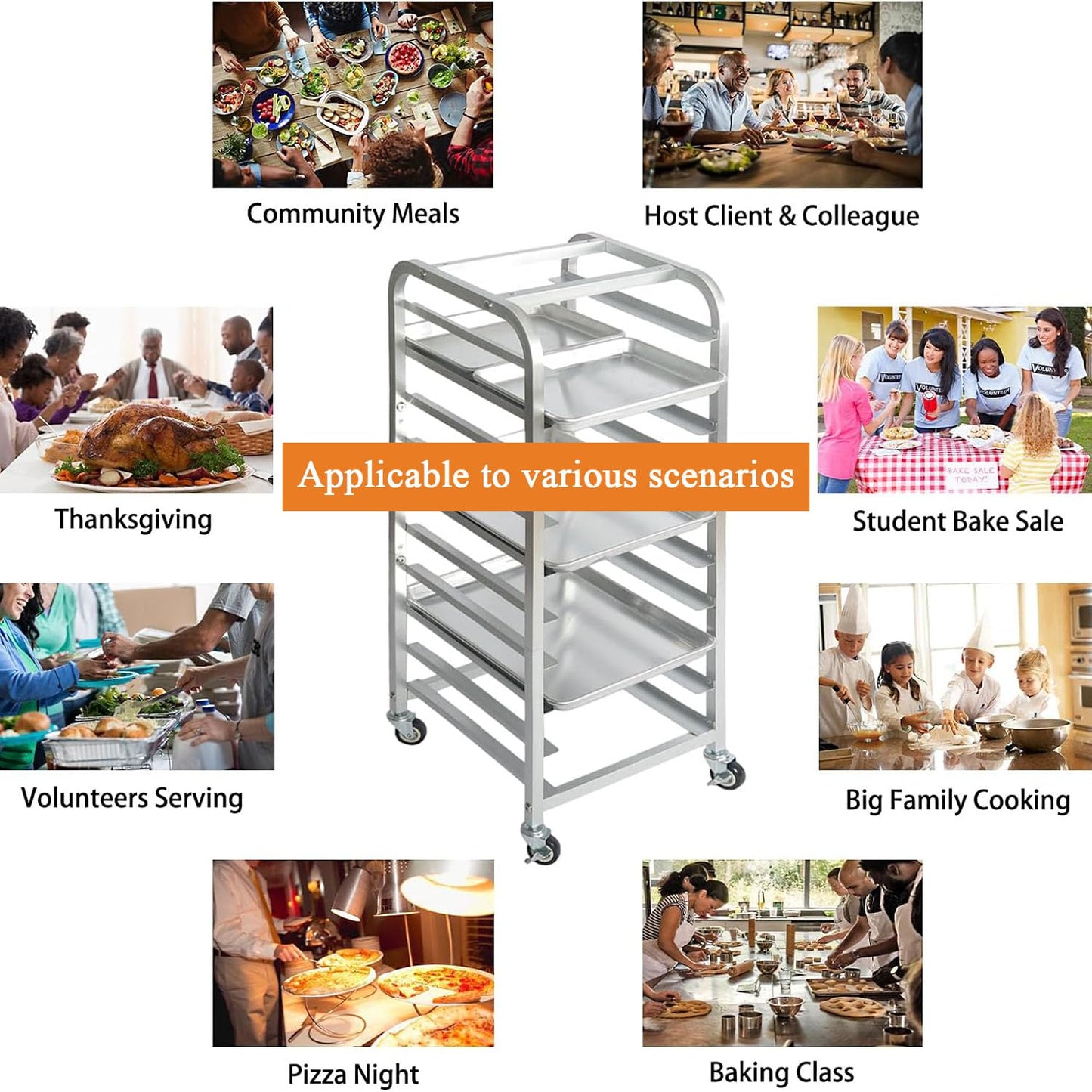 Zocgioe 10/20Tier Bun Pan Rack, Commercial Bakery Racks with Brake Wheels, Bread Baking Speed Rack for Cooling, Kitchen Tiered Rolling Cart, for Kitchen, Restaurant, Cafeteria, Pizzeria,10Tier
