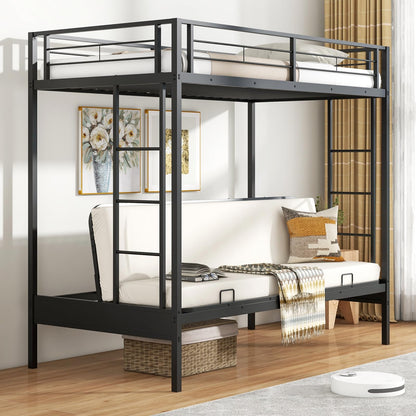 Giantex Twin Over Twin Futon Bunk Bed, Convertible Metal Bunk Bed with Futon Frame, 2 Ladders & Safety Guardrails, Heavy Duty Sofa Couch Beds with Under-Bed Space, for Kids, Teens, Adults, Black