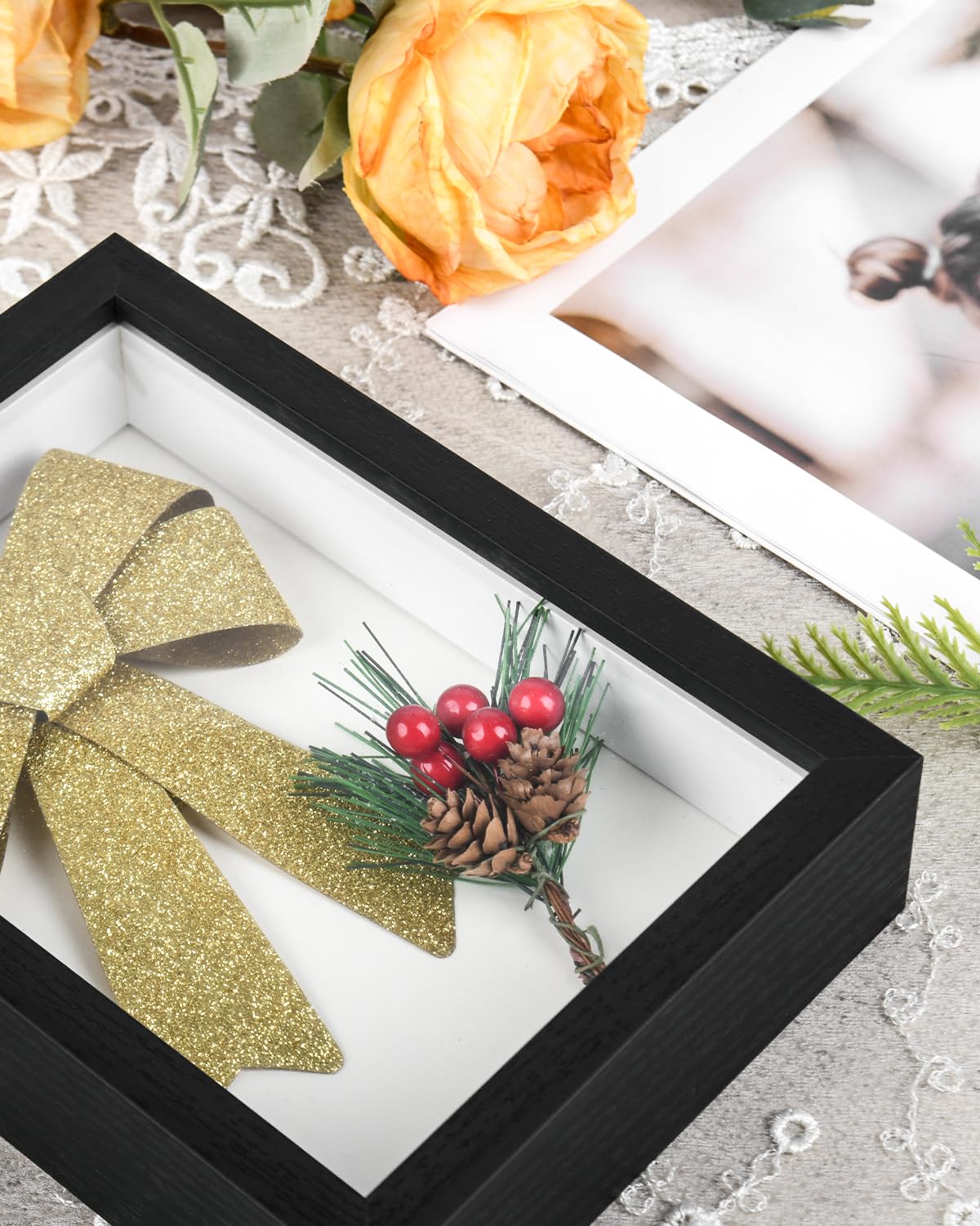 2 Pack 8x10 Shadow Box Frame with Plexiglass, Wood Frame Display Case Box for Memorabilia, Dried Flowers, Medal, Crafts, Tickets and Photos (Black, 8x10)