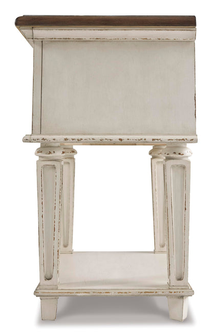 Signature Design by Ashley Realyn Traditional Cottage 1 Drawer Nightstand with Dovetail Construction & Open Display Shelf, Chipped White, 27" Tall, Distressed Brown