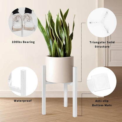 12 14 16 inch Plants-1ps IZIDDO Adjustable Plant Stand Indoor, White Metal Planter Stands Outdoor, Mid Century Modern