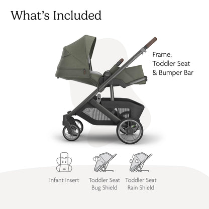 UPPAbaby Cruz V3 Stroller - from Birth + Car Seat Compatible - Full-Size, Reversible Seat - Infant Insert, Bug and Rain Shields Included - Evelyn (Meadow Green/Graphite Frame/Chestnut Leather)