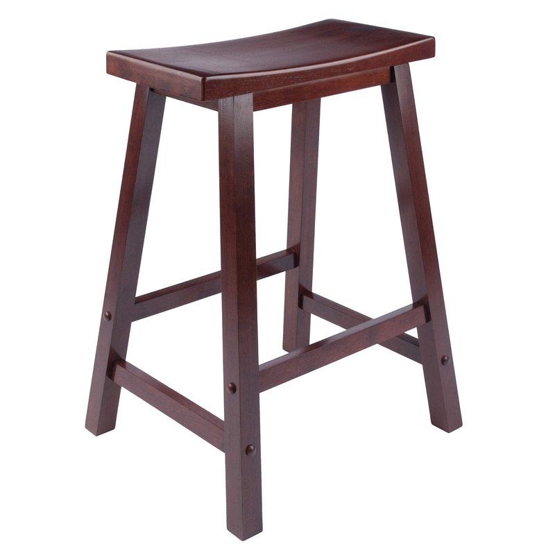 Winsome Satori Saddle Seat Counter Stool, 24" in Walnut, Classic Backless Bar Chairs for Kitchen & Dining Room Seating, Timeless Essential Furniture for Home, Dorm, Apartments