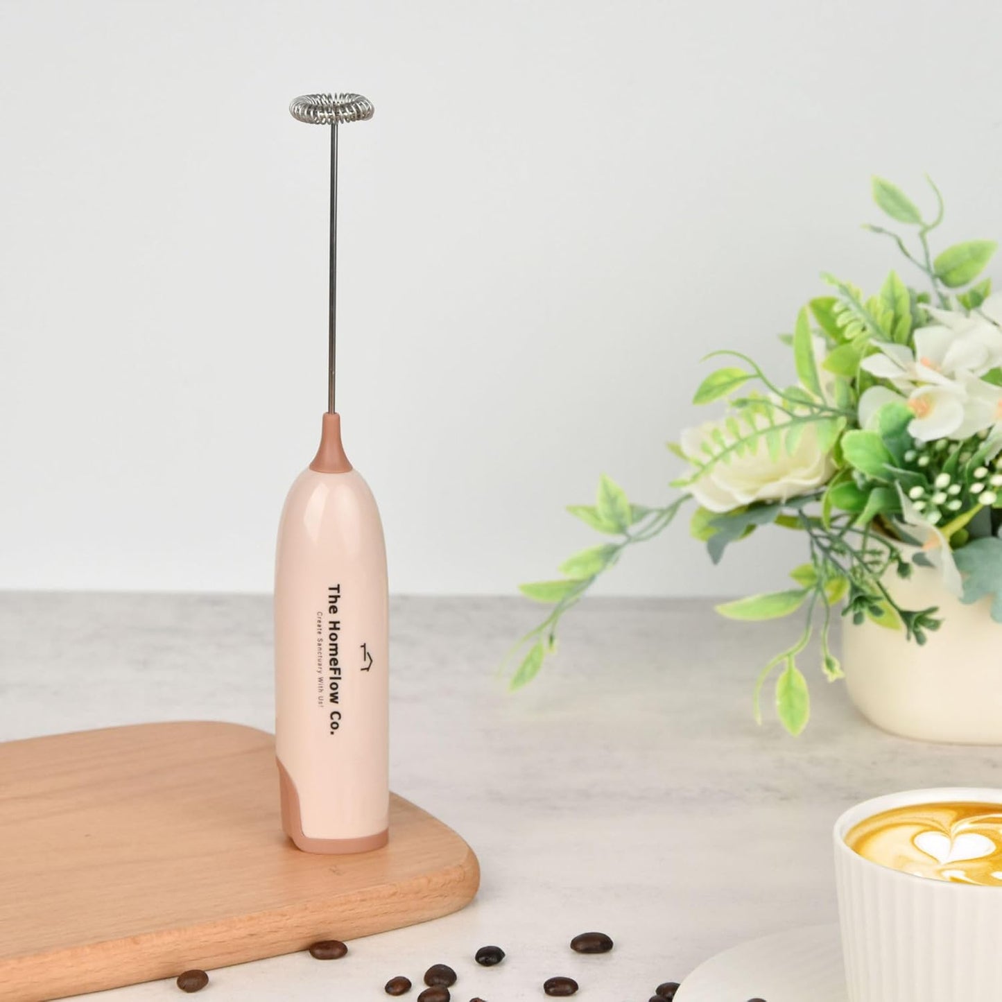 The HomeFlow Co. Milk Frother Handheld Foam Maker with Two Blades, Electric Whisk Mixer for Coffee, Frappe