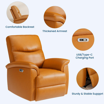 GarveeHome Recliner Chair, 360° Swivel Rocker Glider Nursery Chair with Padded Armrest and Deep Seat, PU Leather Upholstered Reclining Sofa Chair for Living Room, Bedroom and Nursery (Vibrant Orange)