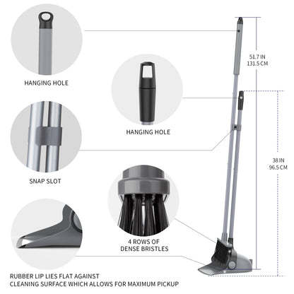 MR.SIGA Broom and Dustpan Set with Adjustable Long Handle, Upright Combo for Floor, Cleaning Lobby, Gray