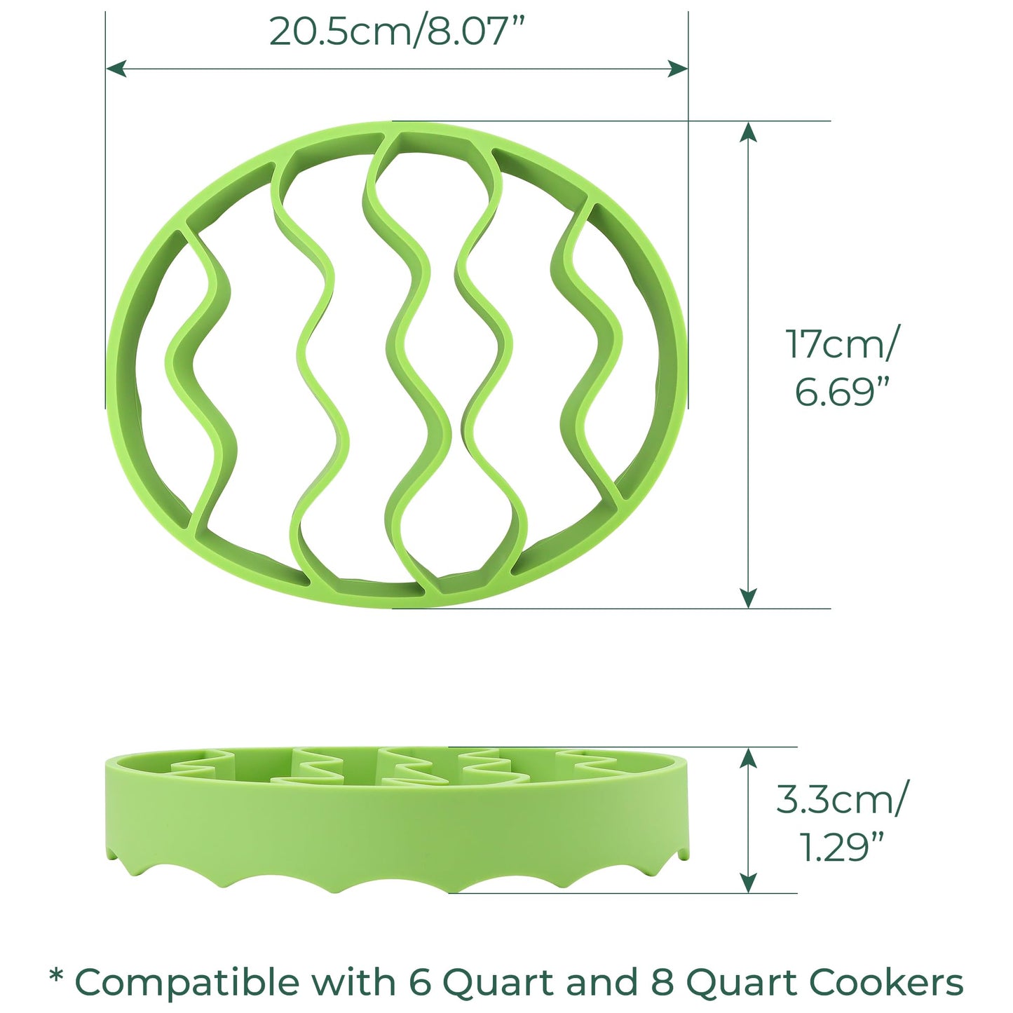Oval Silicone Roasting Racks for Instant Pot 6Qt 8Qt & Crockpot – Non-Stick Steaming Rack Insert for Baking, Canning and Oven Use – Easy-to-Clean Flexible Design Kitchen Accessories (Green)