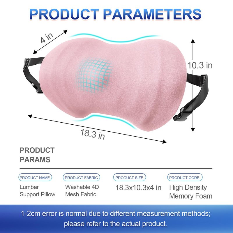 Lumbar Support Pillow, Ergonomic Back Cushion for Office Chair with Adjustable Straps & Detachable Breathable Cover,Memory Foam Car Lumbar Pillow, Back Support Pillow for Car, Office,Bed Rest(Pink)