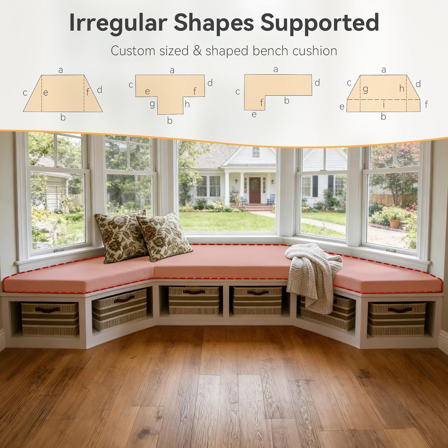 ROFIELTY Custom Bench Cushions, Window Seat Cushions with Non-Slip Bottom, Waterproof Indoor Outdoor Bench Cushion