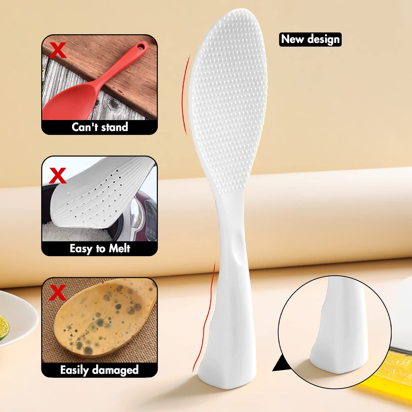FireKylin Silicone Standing Rice Spatula with Non-Stick Paddle, Heat Resistant Rice Cooker Spoon, Serving Spoon for Grains (White)