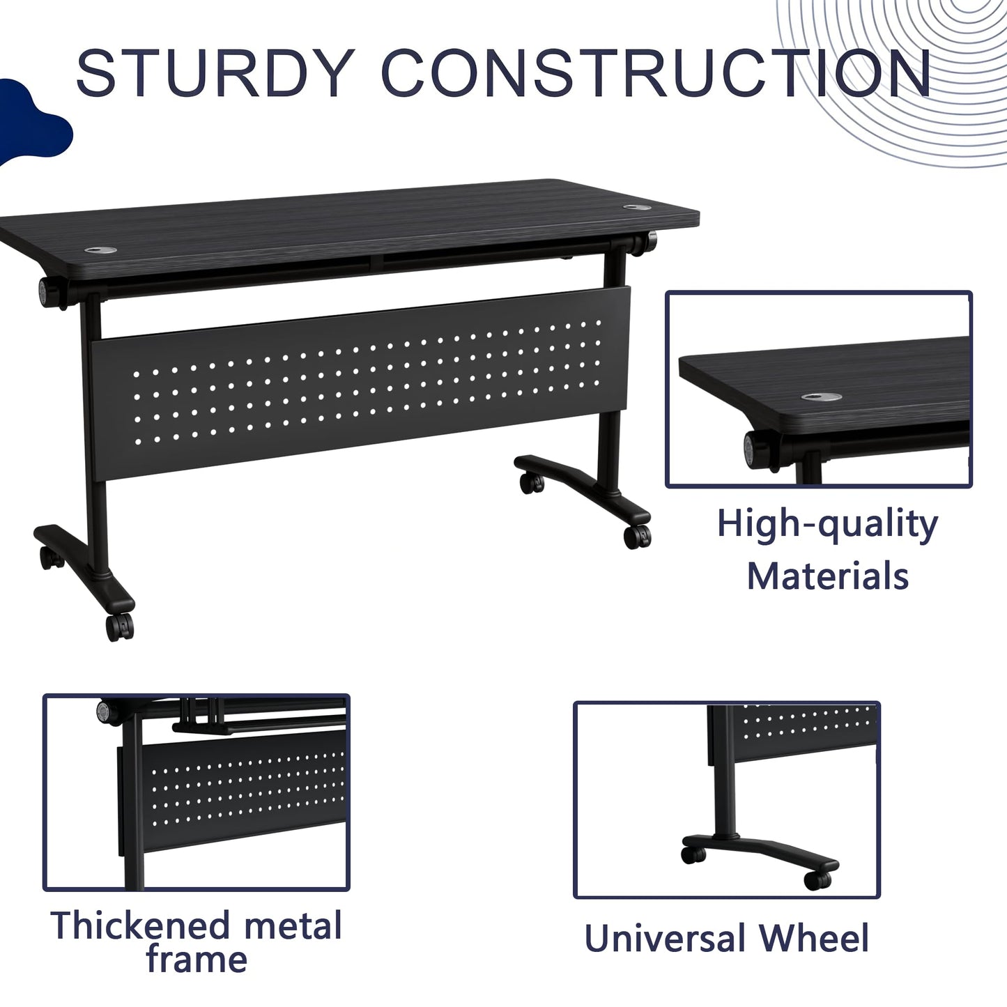 Modern Conference Table, Folding Conference Table with Wheels, Flip Top Mobile Meeting Table for 2-30 Person, Modular Seminar Training Room Table for Meeting Conference Room (4, Dark Grey, 70.8")