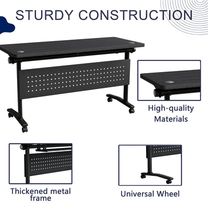Modern Conference Table, Folding Conference Table with Wheels, Flip Top Mobile Meeting Table for 2-30 Person, Modular Seminar Training Room Table for Meeting Conference Room (4, Dark Grey, 70.8")
