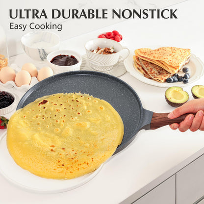 SENSARTE Nonstick Crepe Pan, Swiss Granite Coating Dosa Pan Pancake Flat Skillet Tawa Griddle 10-Inch with Stay-Cool Handle, Induction Compatible