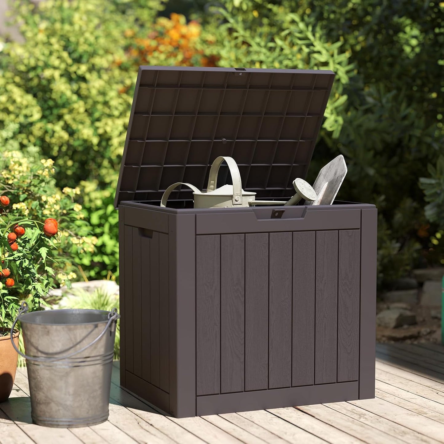 31 Package DUMOS Gallon Deck Box, Lockable Outside Storage Box for Outdoor Use, Outside Waterproof Resin Delivery Box