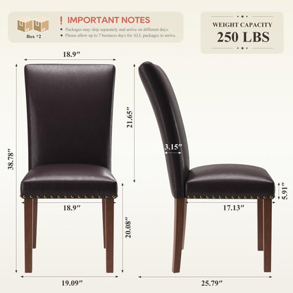 COLAMY Upholstered Parsons Dining Chairs Set of 4, PU Leather Dining Room Kitchen Side Chair with Nailhead Trim and Wood Legs - Dark Brown