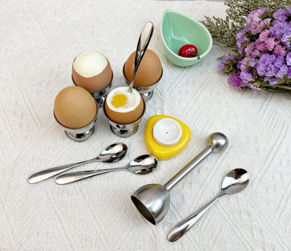 10 Pcs Egg Cups for Soft Boiled Eggs, Jawbush Egg Cracker Topper Set for Raw Hard Boiled Eggs, 4X Egg Spoons, 4X Egg Cups, 1x Magnet Egg Piercer, 1x Stainless Steel Egg Topper Egg Guillotine