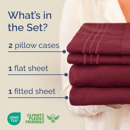 Cal King Size Sheet Set by Hotel Luxury | 4-Piece Comfy, Breathable & Cooling Bedding - Deep Pockets, Soft, Wrinkle-Free - Oeko-Tex Certified - Burgundy